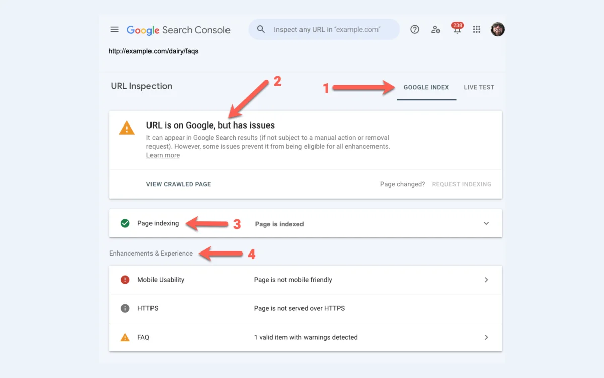 Illustrative Google Search Console URL Inspection result from official Google help documentation